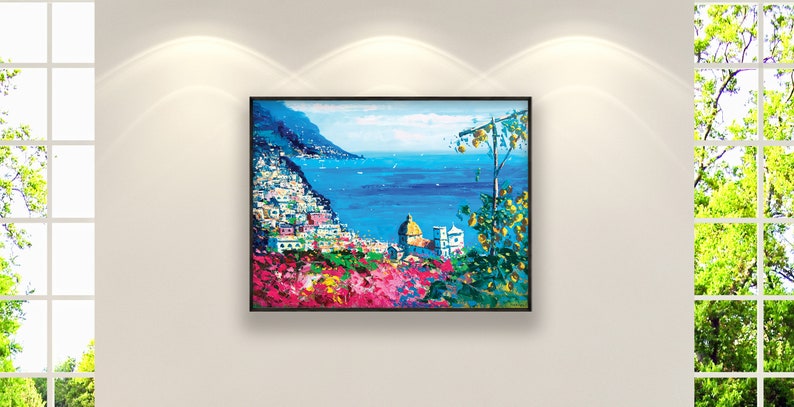 Positano Painting on Canvas, Original Artwork, Amalfi Coast Art, Italy Painting, Living Room Wall Art, Large Wall Art, Anniversary Gift image 2