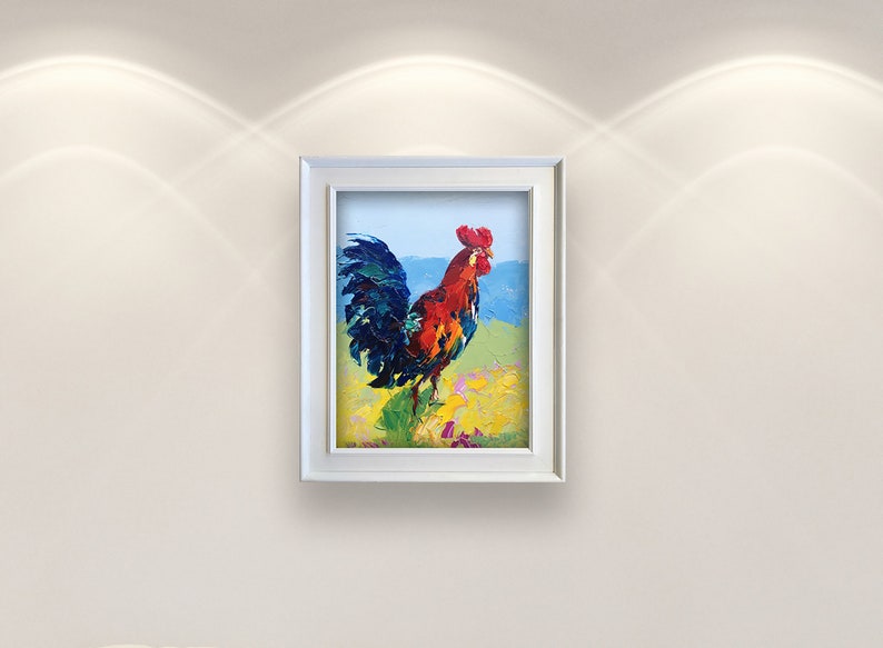 Rooster Painting on Canvas, Original Art, Chicken Painting, Animal Wall Art, Rooster Wall Art, Farmhouse Kitchen Decor, Rooster Wall Decor image 2