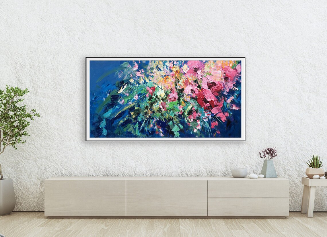 Pink Roses Wall Art Print, Abstract Floral Impressionist Painting ...