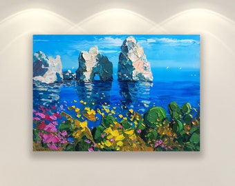 Capri Prints, Canvas Print, Art Prints, Italy Art Print, Painting Print, Amalfi Coast, Modern Wall Art, Seascape Art, Home Decor Wall Art