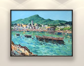 Ischia Painting on Canvas, Original Art, Oil Painting, Amalfi Coast, Italy Painting, Seascape Painting, Modern Art, Living Room Wall Art