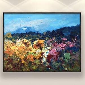 Landscape painting, original oil painting on canvas hanging on a modern wall