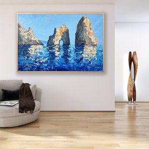 Capri Painting on Canvas, Original Art, Amalfi Coast, Italy Painting, Ocean Art, Seascape Painting, Textured Wall Art, Living Room Wall Art image 2