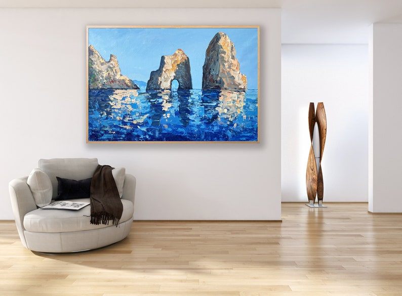 Capri Painting on Canvas, Original Art, Amalfi Coast, Italy Painting, Ocean Art, Seascape Painting, Textured Wall Art, Living Room Wall Art image 2