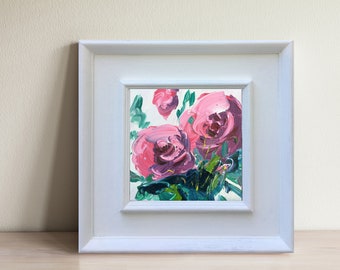 Light Pink Peonies Painting on Canvas, Original Art, Flowers Art, Floral Painting, Kitchen Wall Art, Small Painting, Square Painting, Gift