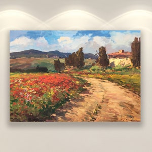 Impresión de arte mural con paisaje, impresión de Toscana, impresión de campo, impresión de Italia, decoración de pared de cocina, arte de pared grande, regalo original