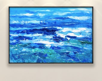 Ocean Painting on Canvas, Original Art, Abstract Art, Modern Art, Beach Art, Blue Art, Textured Wall Art, Living Room Art, Large Wall Art