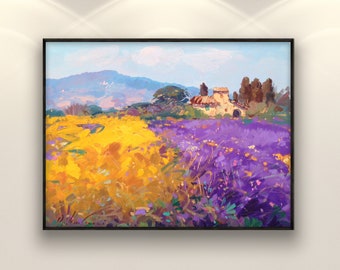 Landscape Painting on Canvas, Original Painting, Lavender Wall Art, Italy Art, Tuscany Art, Living Room Wall Art, Wall Decor Art, Large Art