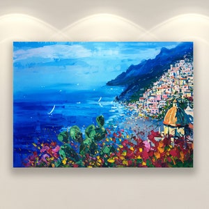 Positano Kunst, Wand Kunst Druckt, Amalfi Küste, Italien Kunst, Meer Wand Kunst, Blumen Kunst, Kaktus Kunst, Schlafzimmer Wand Kunst, Wand Dekor Kunst, Geschenk