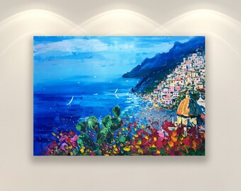 Art de Positano, impressions d'art mural, art de la côte amalfitaine, art italien, art mural paysage marin, art floral, art de cactus, art mural de chambre à coucher, art mural, cadeau