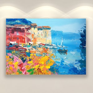 Portofino Art Prints, Original Art, Seascape Wall Art, Canvas Art, Italy Wall Art Prints, Modern Artwork, Kitchen Wall Art, Large Wall Art image 1