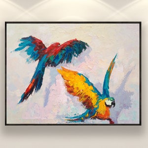 Peinture sur toile de perroquet, oeuvre d'art originale, peinture d'animal de compagnie, peinture d'oiseau, peinture animalière, peinture tropicale, décoration murale d'oiseau, art mural coloré image 1