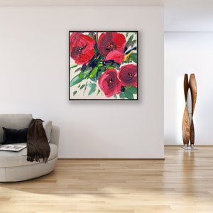 Red Flowers Painting on Canvas Original Art Floral Painting - Etsy