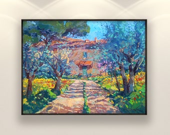 Tuscan Landscape Painting on Canvas, Original Painting, Olive Groves Trees Painting, Italy Painting, Impressionist Art, Room Wall Art, Large