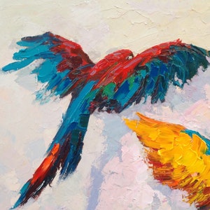 Peinture sur toile de perroquet, oeuvre d'art originale, peinture d'animal de compagnie, peinture d'oiseau, peinture animalière, peinture tropicale, décoration murale d'oiseau, art mural coloré image 5