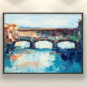 Ponte Vecchio, peinture sur toile, oeuvre d'art originale, art de Florence, art mural Italie, art de la ville, art mural moderne, décoration murale salon, grande oeuvre d'art