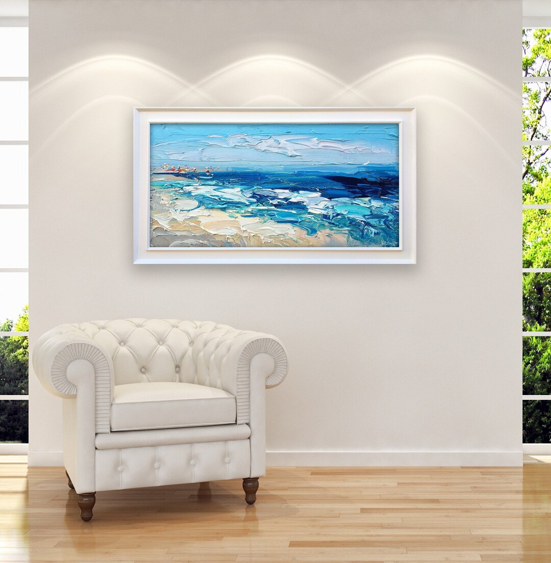 Beach Painting on Canvas, Original Art, Ocean Art, Seascape Painting ...