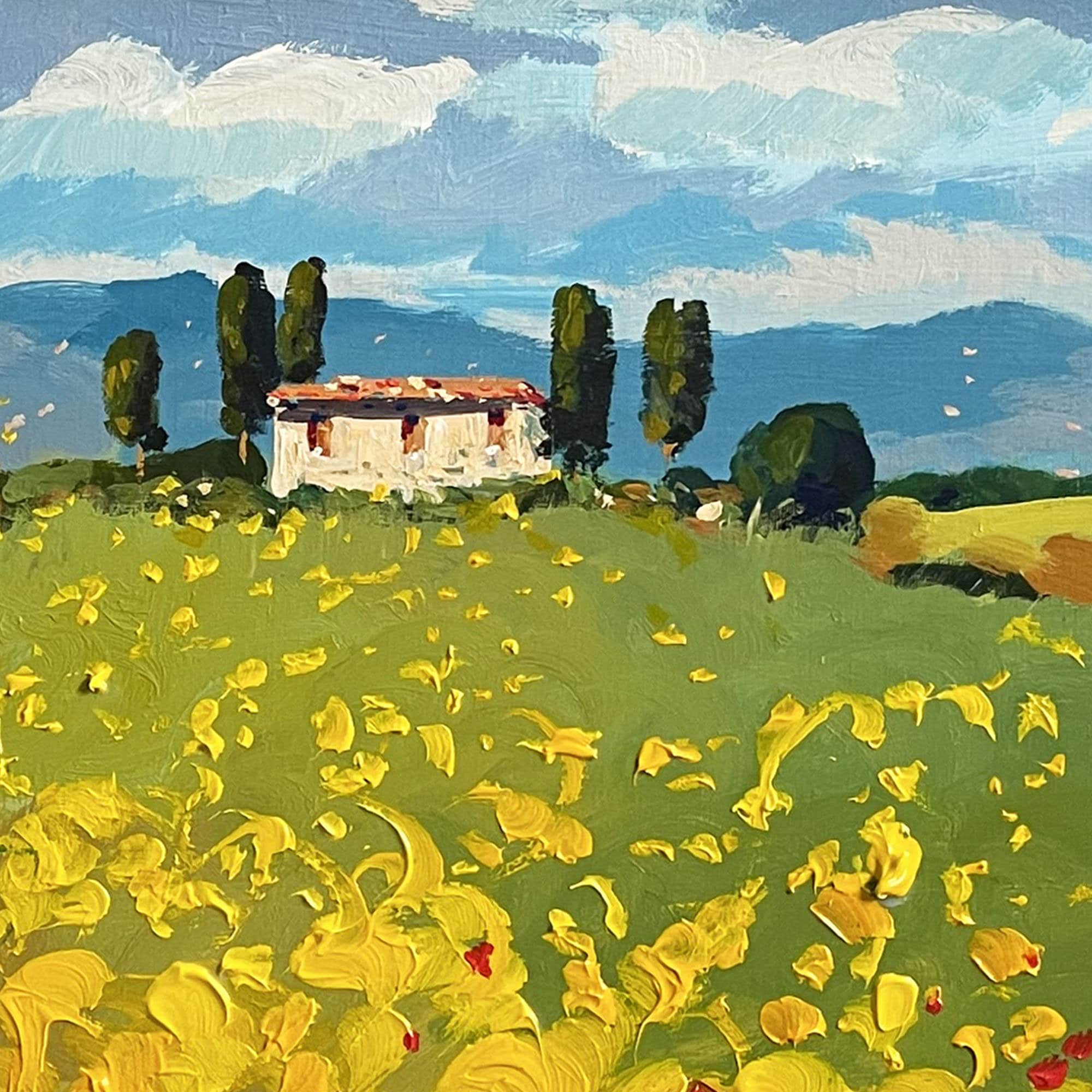 油絵トスカーナ風景 トスカーナの風景画 オリジナル油絵 田園風景 12x16インチ 天使