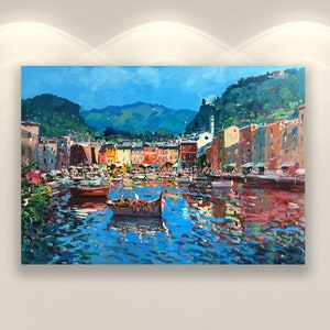 Portofino Print, Art Canvas, Cinque Terre, Wall Art, Italian Art, Wall Art Canvas, Modern Art, Bedroom Wall Decor, Large Wall Art, Gift