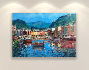 Portofino Print, Art Canvas, Cinque Terre, Wall Art, Italian Art, Wall Art Canvas, Modern Art, Bedroom Wall Decor, Large Wall Art, Gift