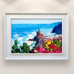 Vernazza Painting on Canvas, Textured Original Cinque Terre Seascape, Italy Coastal Wall Art for Living Room, Hand Painted Decor, Gift Idea
