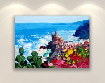 Impressions Vernazza Cinque Terre, oeuvre d'art originale, impression sur toile, impression d'art Italie, impression de peinture, estampes océan, estampes de décoration murale, cadeaux Italie