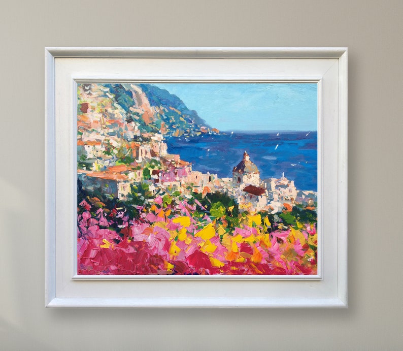 Positano Painting On Canvas Amalfi Coast Italy Wall Art Seascape Colourful Artwork Impressionist Italian Decor Gift For Women