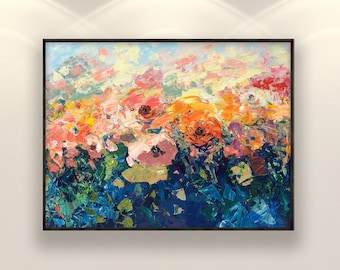 Flowers Painting on Canvas, Original Painting, Rose Painting, Floral Wall Art, Modern Wall Art, Wall Decor Living Room, Large Wall Art