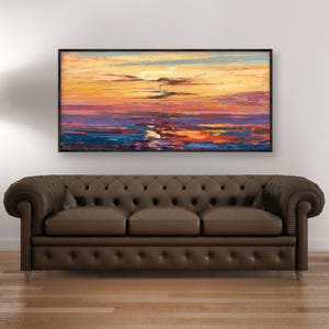 Panorama Ozean Sonnenuntergang Gemälde auf Leinwand, Original Küsten Wandbild, modernes impressionistisches großes Dekor, Geschenk