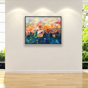 Flowers Painting on Canvas, Original Painting, Rose Painting, Floral Wall Art, Modern Wall Art, Wall Decor Living Room, Large Wall Art image 3