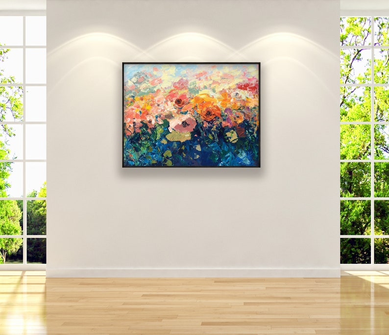 Flowers Painting on Canvas, Original Painting, Rose Painting, Floral Wall Art, Modern Wall Art, Wall Decor Living Room, Large Wall Art image 3