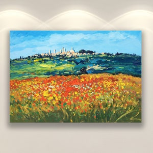 San Gimignano Prints, Original Art, Canvas Print, Italy Art Prints, Landscape Print, Painting Print, Colorful Prints, Home Decor Wall Art