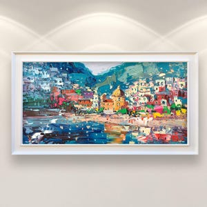 Positano Painting on Canvas, Original Painting, Modern Impressionist Amalfi Coast Wall Art for Living Room Wall Decor, Gift Idea
