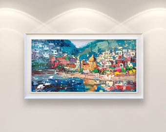Positano Painting on Canvas, Original Painting, Modern Impressionist Amalfi Coast Wall Art for Living Room Wall Decor, Gift Idea