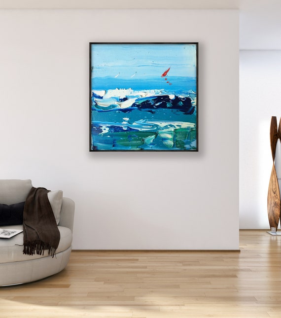Sea Painting on Canvas Original Art Sailboat Painting Ocean | Etsy
