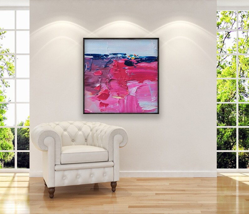 Abstract Pink Painting on Canvas, Original Art, Modern Art, Contemporary Art, Textured, Living Room Wall Art, Large Wall Art, Square Art image 3