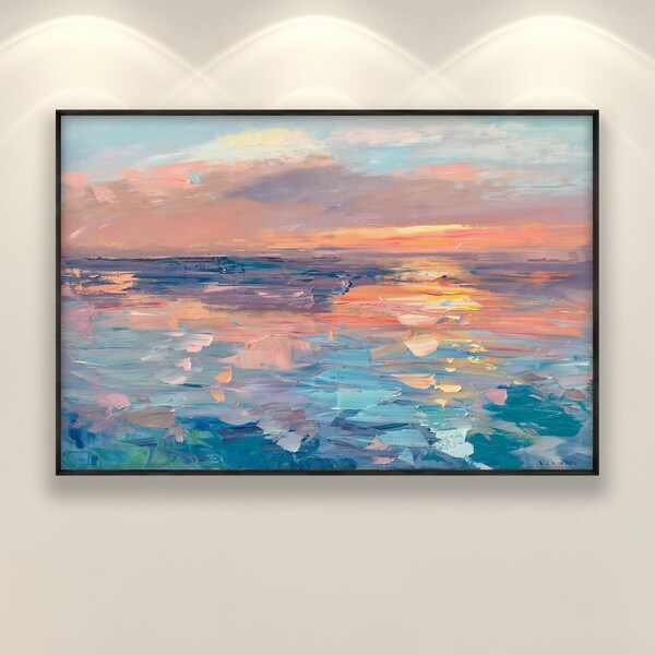 Sunset Painting on Canvas, Original Art, Ocean Painting, Impressionist Painting, Living Room Wall Decor, Extra Large Wall Art, Gift