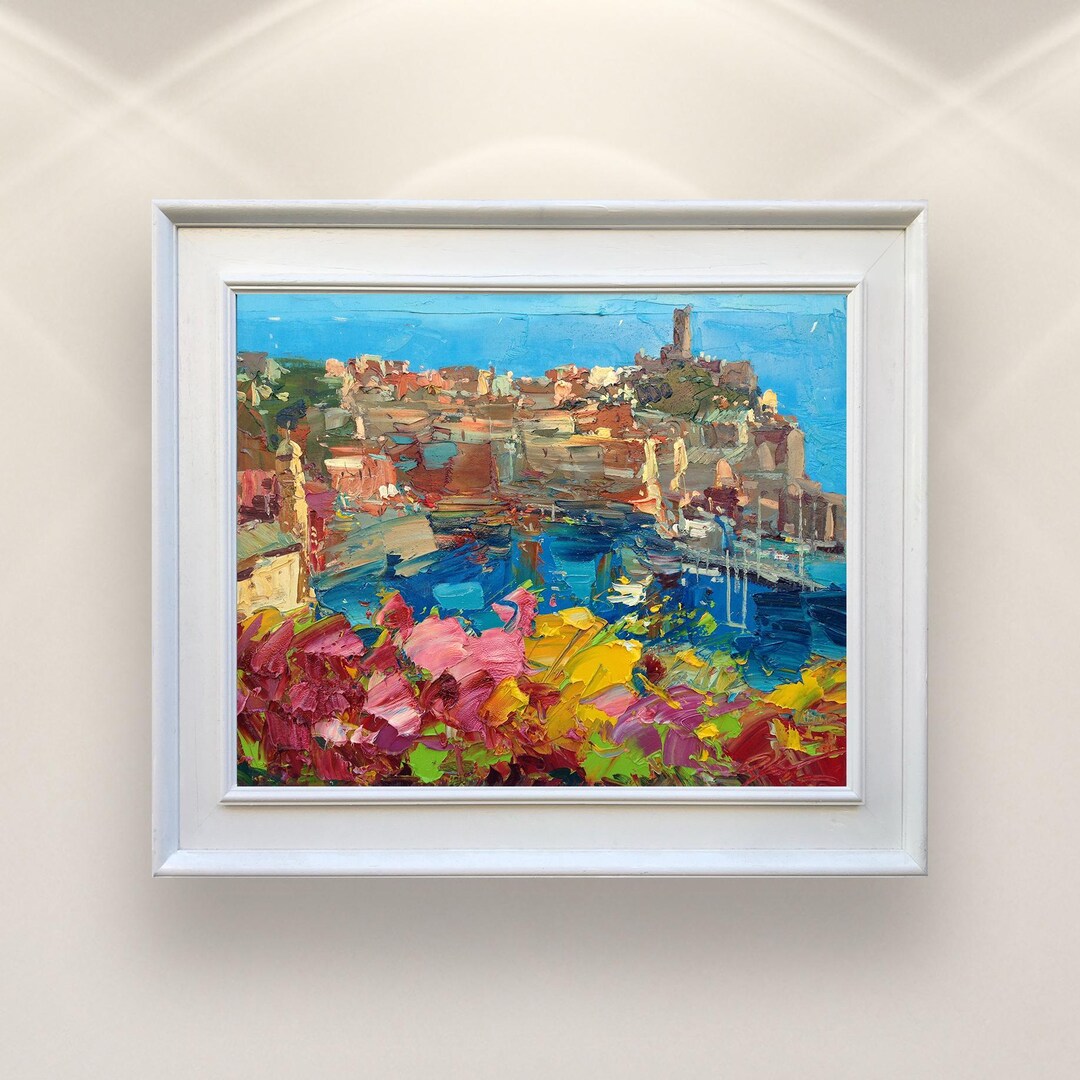 Vernazza Cinque Terre Oil Painting on Canvas, Original Italian Coastal ...
