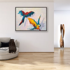 Peinture sur toile de perroquet, oeuvre d'art originale, peinture d'animal de compagnie, peinture d'oiseau, peinture animalière, peinture tropicale, décoration murale d'oiseau, art mural coloré image 4