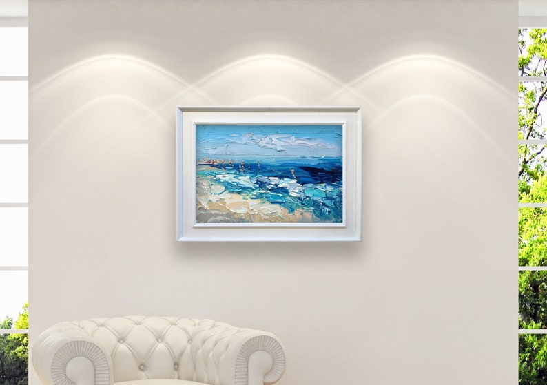 Abstract Beach Painting, Original Painting, Beach Scene People, Ocean Painting, Sea Painting, Fine Art Painting, Impressionist Art, Room Art image 2