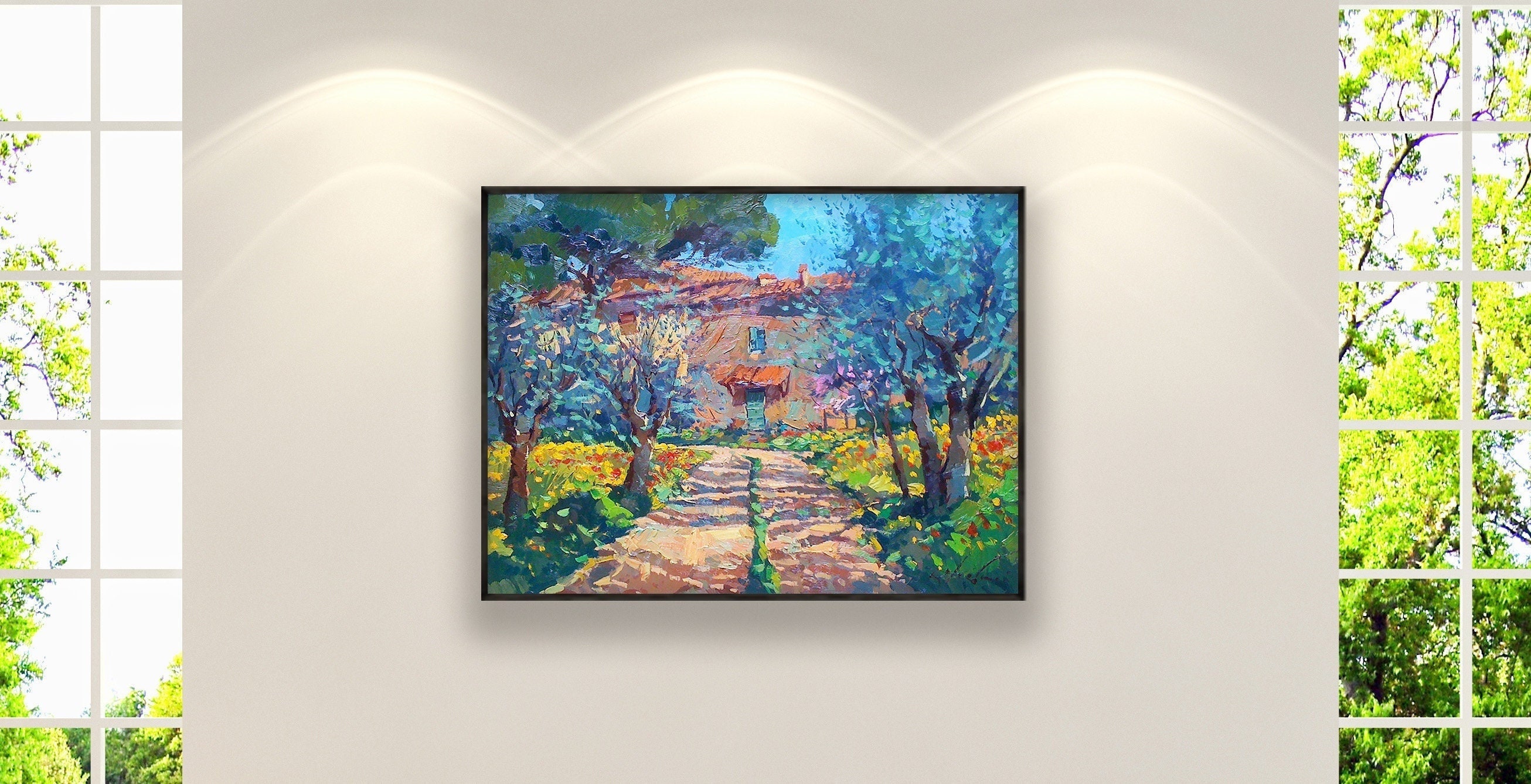 油絵トスカーナ風景 油絵 絵画 マルコ 作 イタリア風景・トスカーナの旧市街