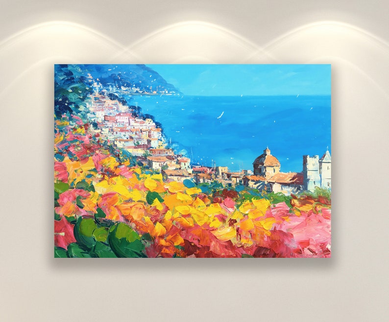 Positano Wall Art Prints, Original Art, Amalfi Coast Canvas Art, Italy Seascape Wall Art, Kitchen Wall Decor, Large Wall Art, Unique Gift image 1