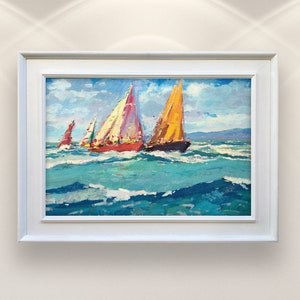 Sailboats Painting on Canvas, Original Art, Ocean Art, Sailing Painting, Sailboats Art, Regatta Painting, Boat Painting, Modern Art, Gift