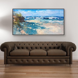 Beach Ocean Painting on Canvas, Original Coastal Art, Textured Seascape for Living Room Wall Decor, Large Wall Art, Unique Gift