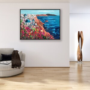 Santorini Painting on Canvas, Original Painting, Greece Painting, Seascape Painting, Impressionist Art, Living Room Wall Art, Large Wall Art image 4