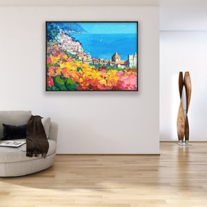 Positano Painting on Canvas, Original Art, Amalfi Coast, Italy Painting, Colourful Artwork, Modern Art, Living Room Wall Art, Unique Gift zdjęcie 4