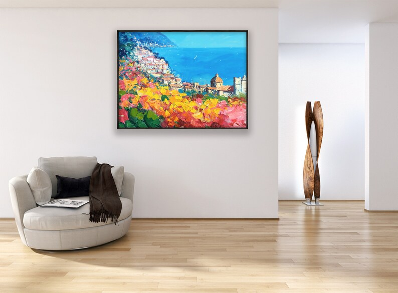 Positano Painting on Canvas, Original Art, Amalfi Coast, Italy Painting, Colourful Artwork, Modern Art, Living Room Wall Art, Unique Gift zdjęcie 4