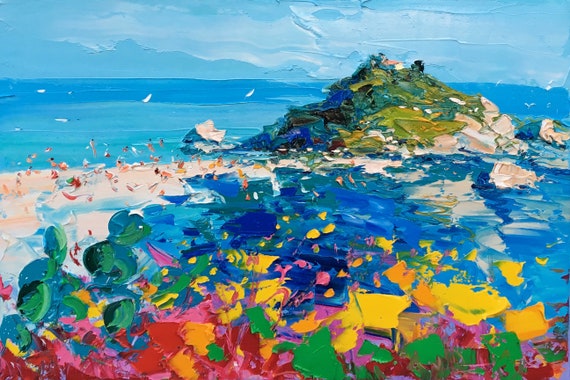 Taormina Malerei Auf Leinwand Original Kunst Sizilien Etsy