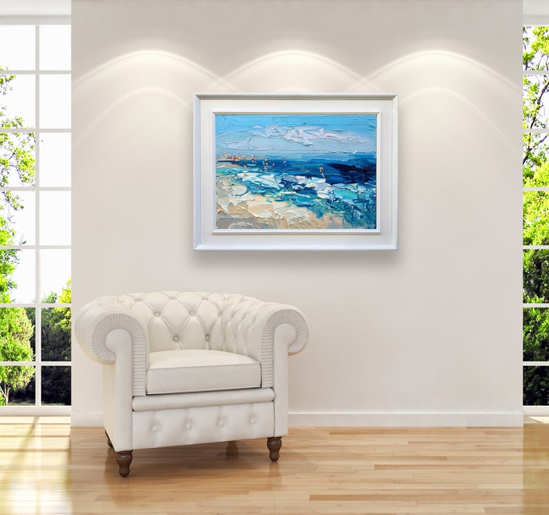 Abstract Beach Painting, Original Painting, Beach Scene People, Ocean Painting, Sea Painting, Fine Art Painting, Impressionist Art, Room Art image 3