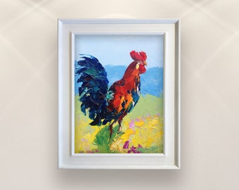Rooster Painting on Canvas, Original Art, Chicken Painting,  Animal Wall Art, Rooster Wall Art, Farmhouse Kitchen Decor, Rooster Wall Decor